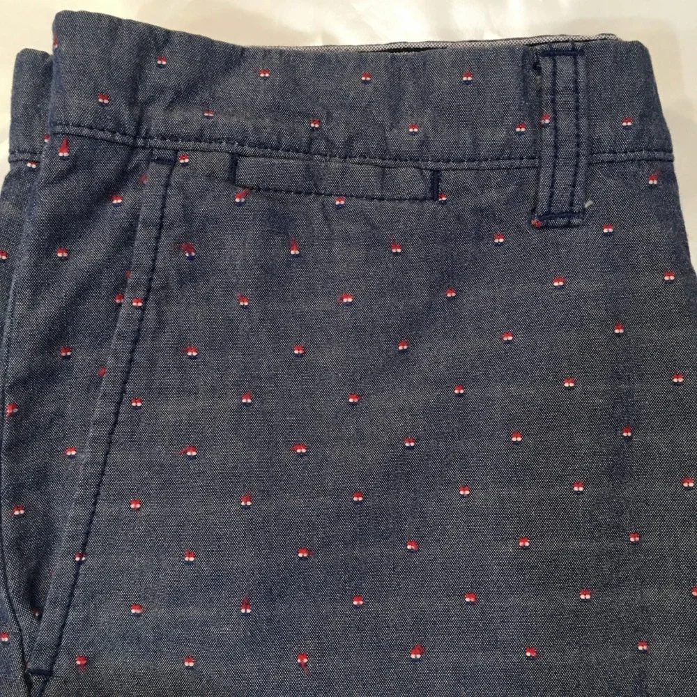 Tommy Hilfiger Logo Print Chino Shorts Mens 30 Blue Chambray‎ Nautical Preppy